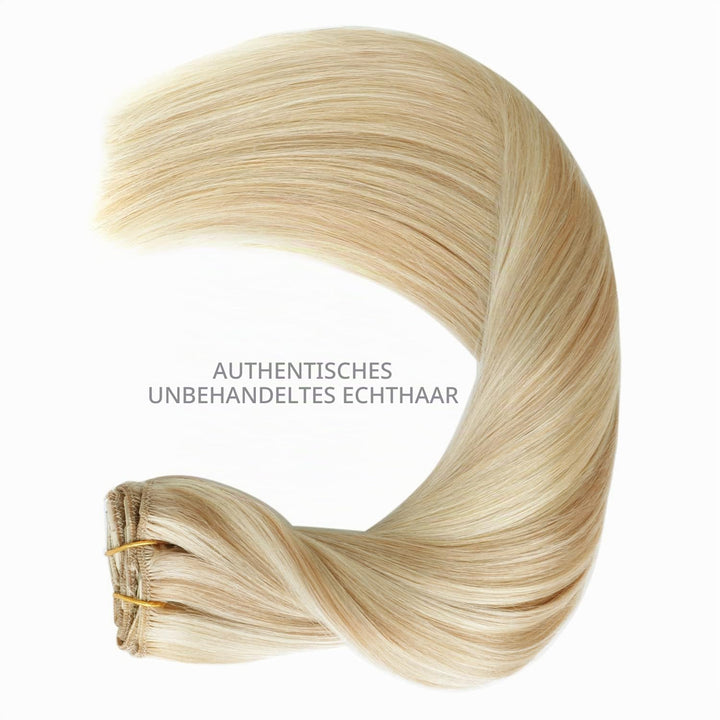 WENNALIFE Clip in Extensions Echthaar, 70g 7pcs 45cm Dreckiges Blond Highlights Bleichblond Echthaar