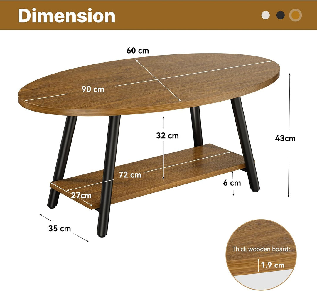 Runde Beistelltisch 2-Tier Couchtisch Tisch mit Stauraum Moderner Massivholztisch Metallrahmen für W