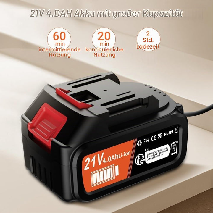 Akku Hochdruckreiniger 21V, Tragbarer Hochdruckreiniger Akku mit 2x4000mAh Akkus, 6-in-1 Multifunkti