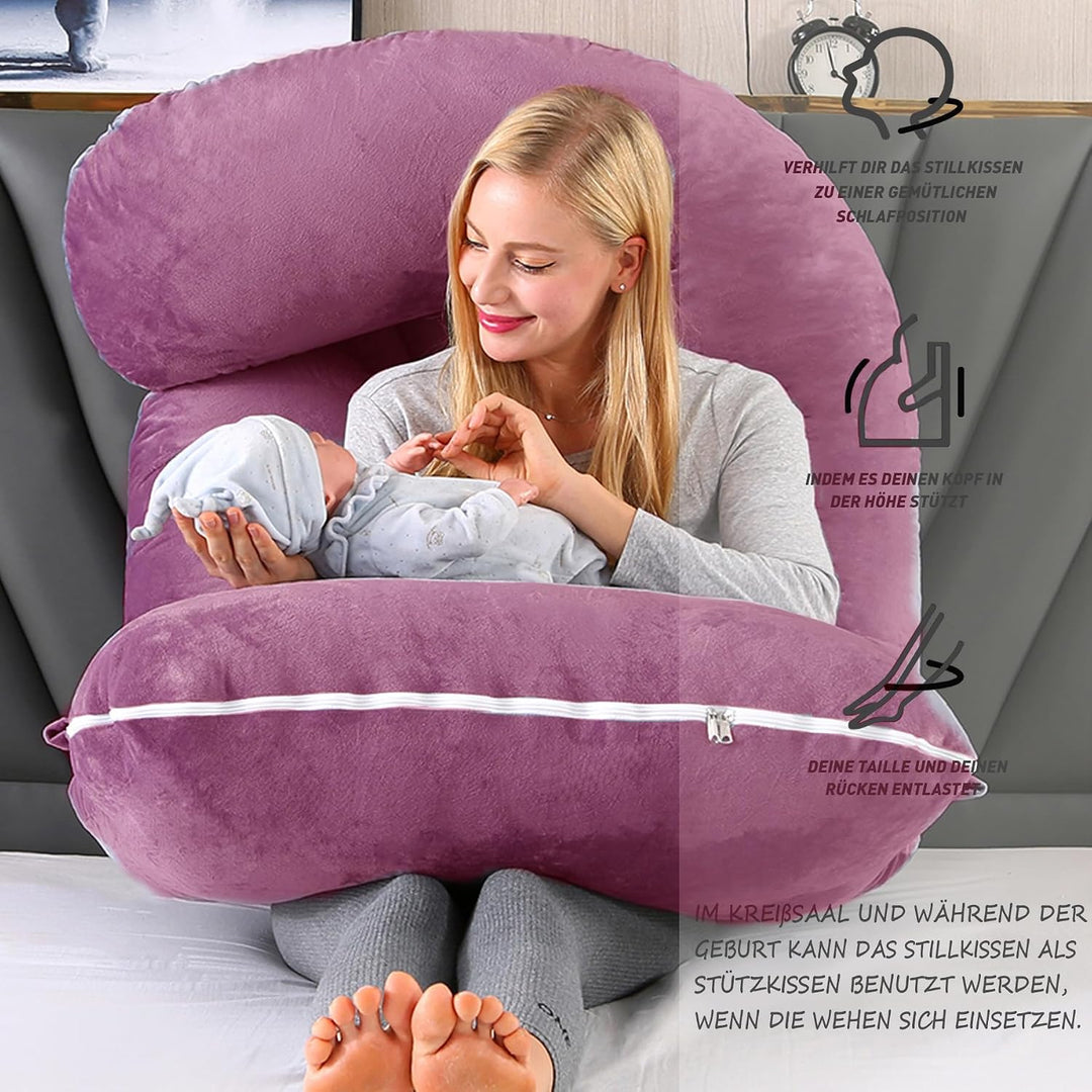 CALIYO Schwangerschaftskissen J Form,Stillkissen XXL-SeitenschläFerkissen mit Bezug,Pregnancy Pillow