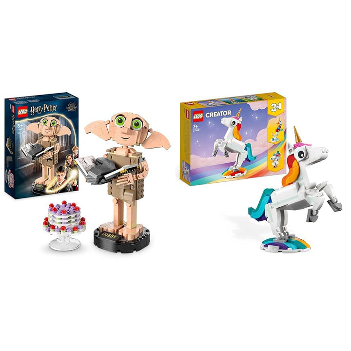 LEGO 76421 Harry Potter Dobby der Hauself Set &amp; 31140 Creator 3in1 Magisches Einhorn Spielzeug, Seep