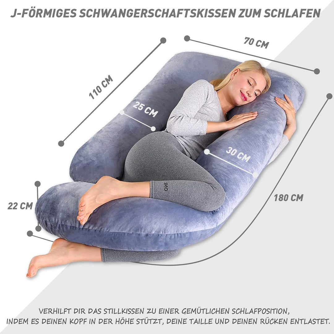 CALIYO Schwangerschaftskissen J Form,Stillkissen XXL-SeitenschläFerkissen mit Bezug,Pregnancy Pillow