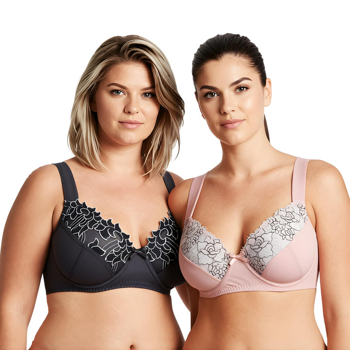 Curve Muse Damen Übergrösse Minimizer Bügel-BH mit Stickspitze- x2 or x3 85C Pink,dark Grey(2 Pack),