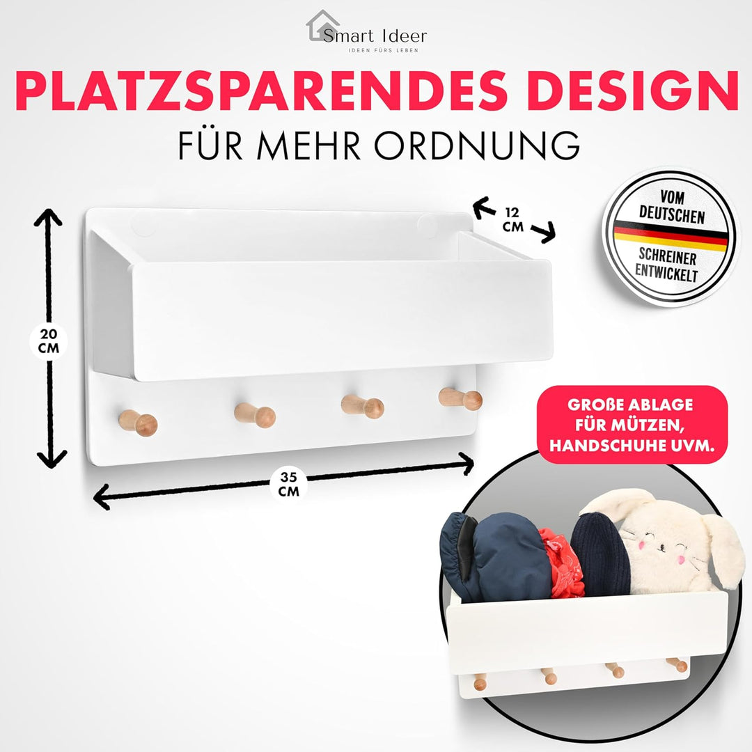 Smart Ideer - Kindergarderobe mit Ablage - Individuell mit selbstklebenden Buchstaben - Wandgarderob