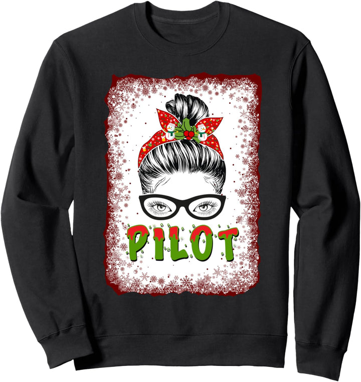 Weihnachtspiloten-Design, unordentlicher Dutt, ästhetisch Sweatshirt