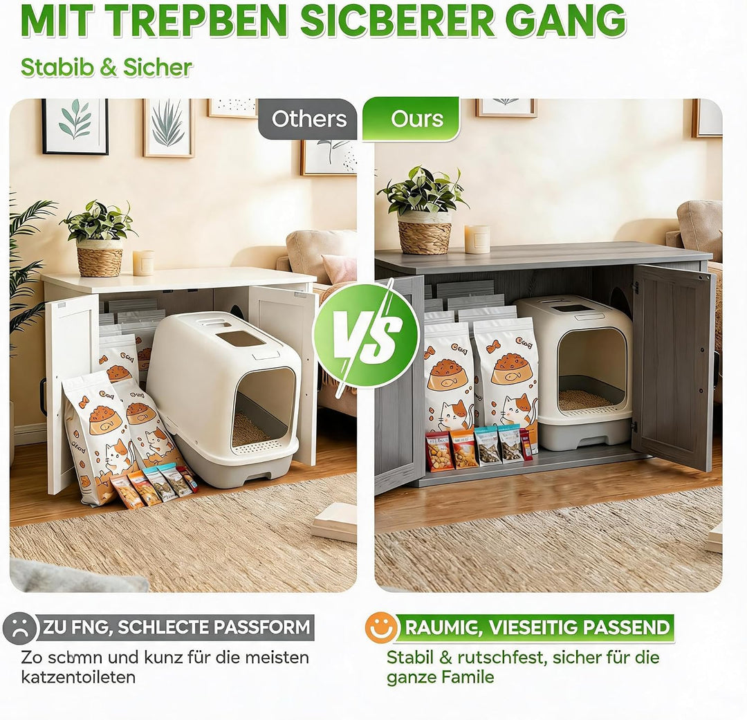Garvee Graues Haustiermöbel Katzenhaus Einhausung Geruchskontrolle Doppeltür Seiteneingang, Grau