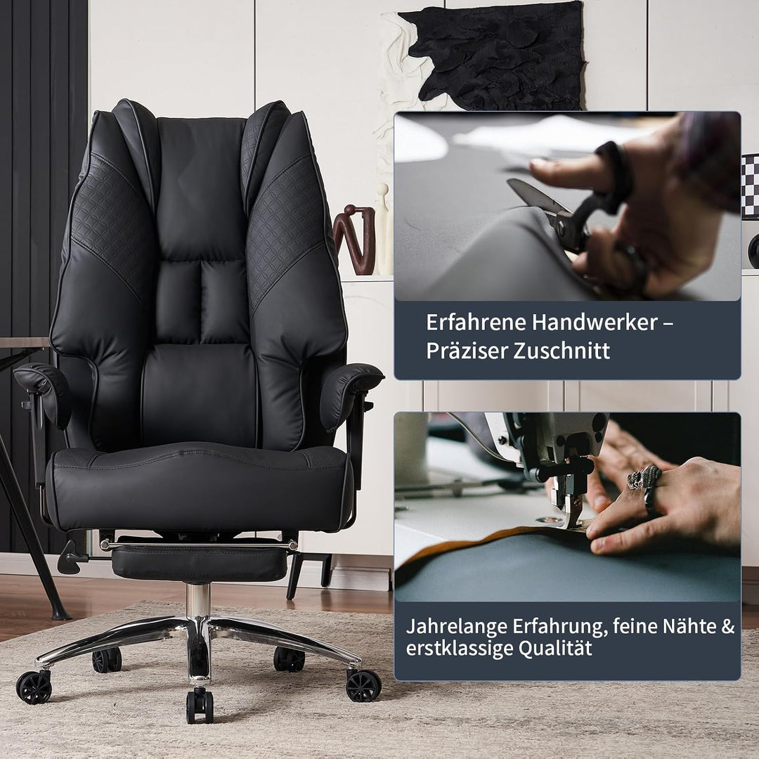 XXL Bürostuhl Ergonomisch, Chefsessel mit Hoher Rückenlehne, Verstellbaren Armlehnen und Breitem Sit