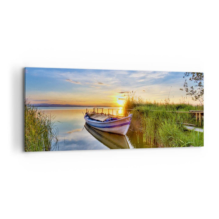 Wandbilder Dekoration Wohnzimmer See Boot Wasser Panorama Bilder auf Leinwand 120x50cm Leinwandbild