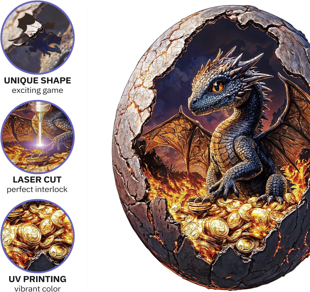 Jigfoxy Holzpuzzle Erwachsene, Junger Drache Holz Puzzle Erwachsen,einzigartiges Holztierpuzzle, Fam