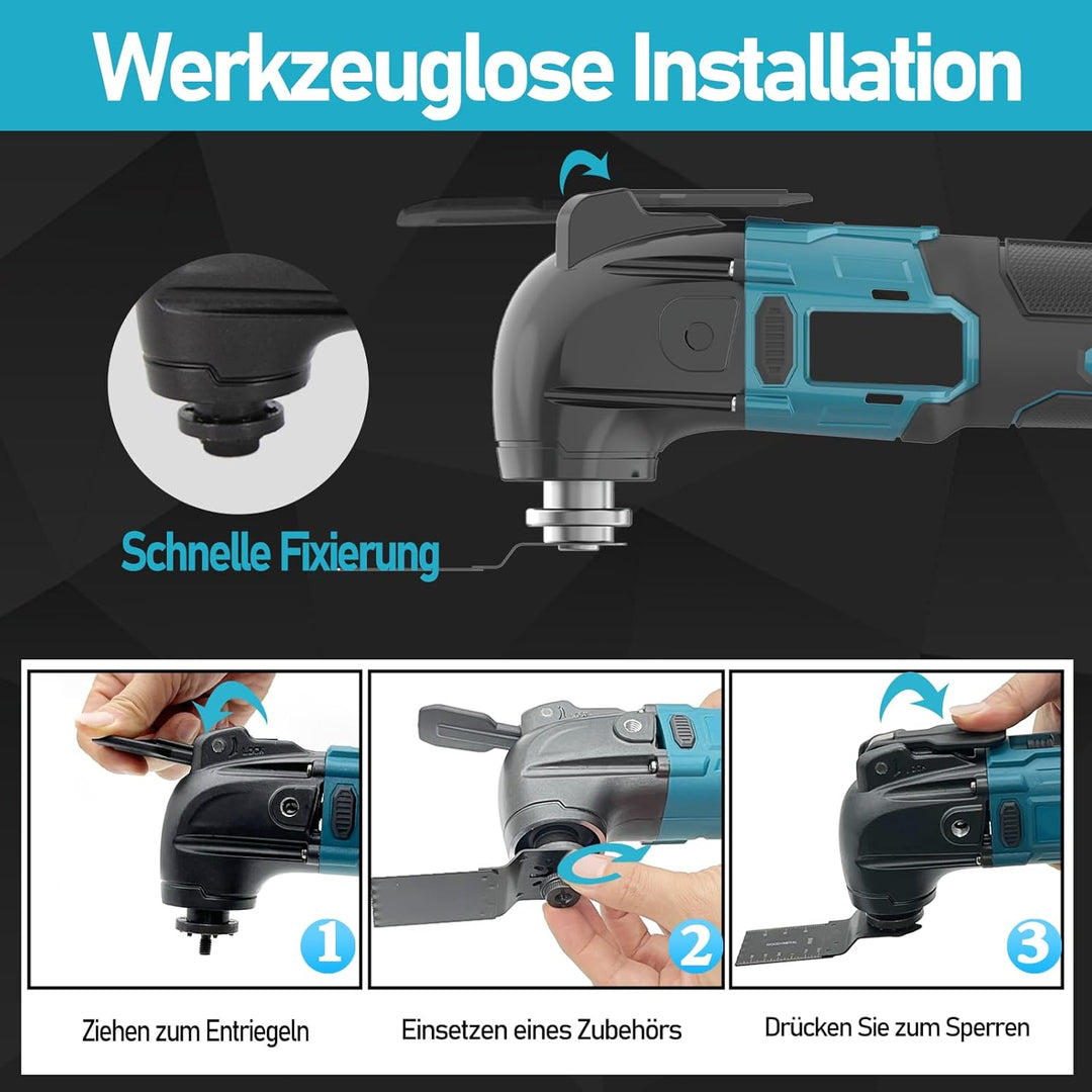 Multifunktionswerkzeug mit 2 * 3000 mAh Akku, Oszillationswerkzeug für Makita, 22pcs Zubehör, 6 Gesc