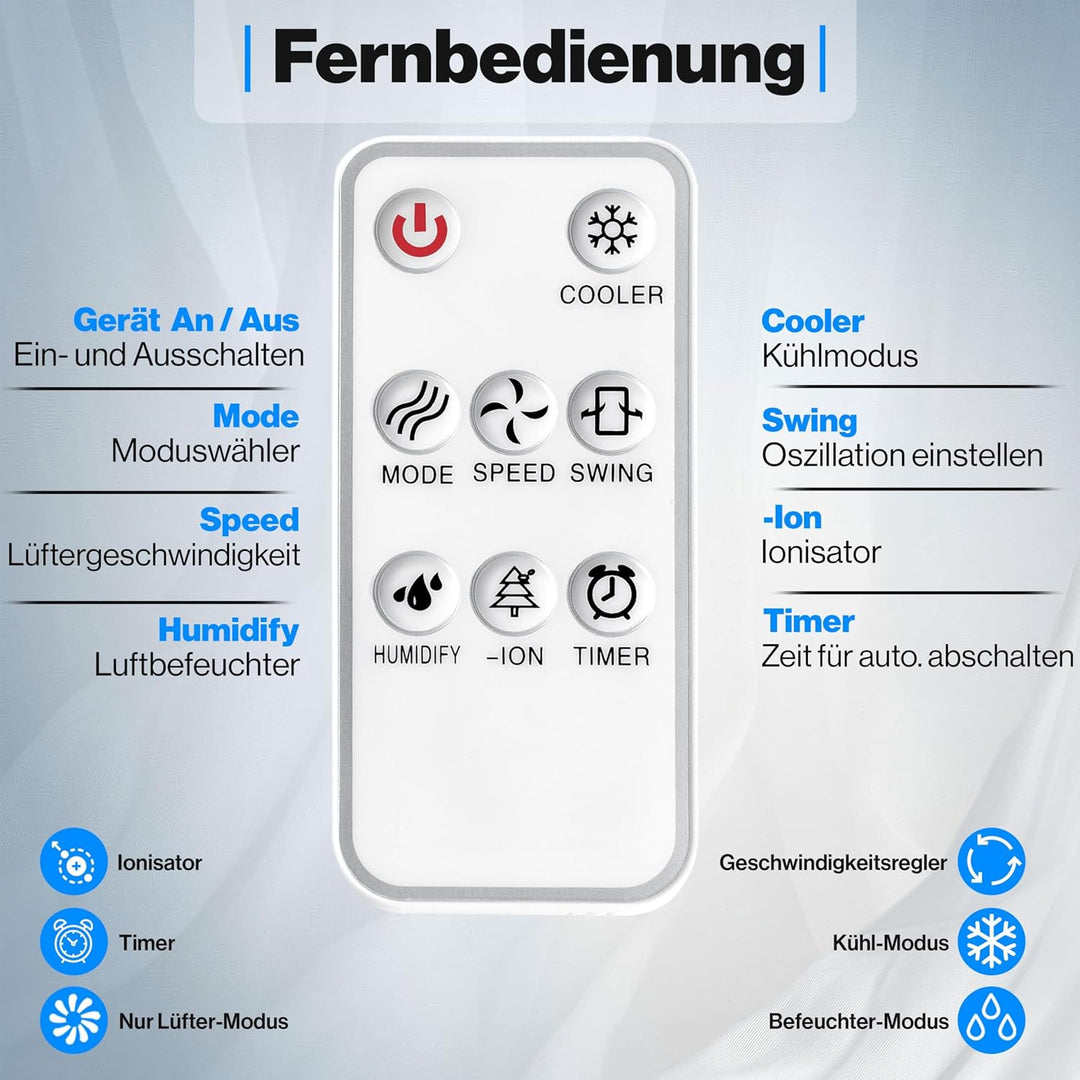 KESSER® Mobile Klimaanlage 4in1 Luftkühler – Air Cooler mit Fernbedienung &amp; Timer, 10L Wassertank, I