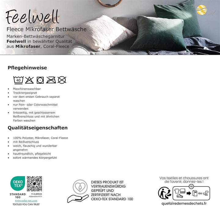 aqua-textil Feelwell Bettwäsche 200 x 200 cm 3teilig Coral Fleece Bettbezug Thermo Flausch anthrazit