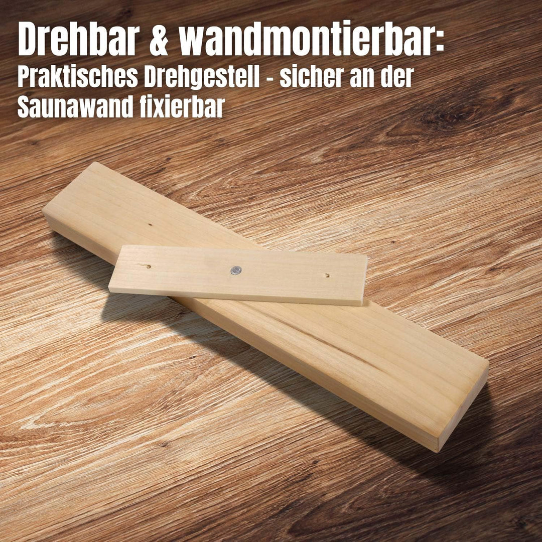 LaJa26 Sauna Sanduhr "Small" schwarzer Sand - FSC Espenholz - Drehgestell aus Holz zur Montage an de
