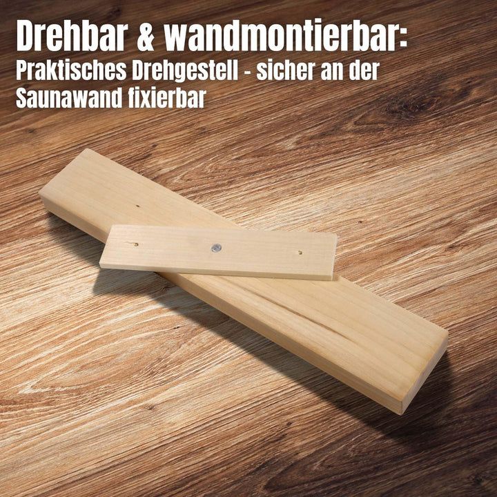 LaJa26 Sauna Sanduhr "Small" schwarzer Sand - FSC Espenholz - Drehgestell aus Holz zur Montage an de
