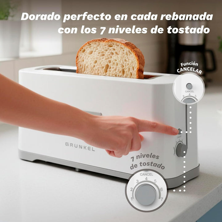 Grunkel - TS40-EASYTOAST - Extra wide slotted toaster for all types of bread - Electronic 7-level to