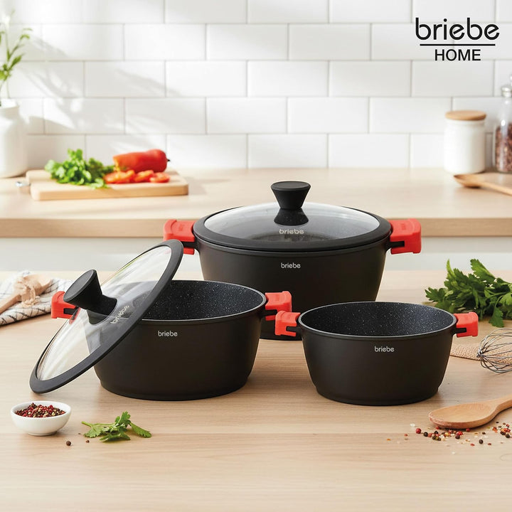 briebe Black Titanium Kochtopf, Induktion, Antihaftbeschichtung, Titan, 24 cm, Aluminiumguss, Beschi