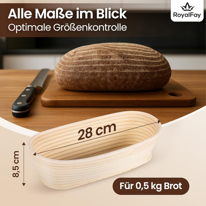 Gärkörbchen oval 28 cm – Brotform aus natürlichem, atmungsaktivem Rattan für 0,5 kg Teig – inklusive