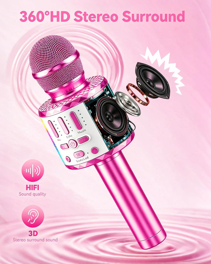 Karaoke Mikrofon, LED Drahtloses Bluetooth Mikrofon zum Singen mit Lautsprecher, Karaoke Spielzeug K