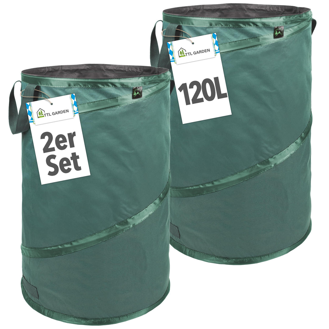 TTL Garden 2x 120L Premium Pop Up Gartensack - 220gsm 600D Oxford Gewebe selbstaufstellend robust &amp;