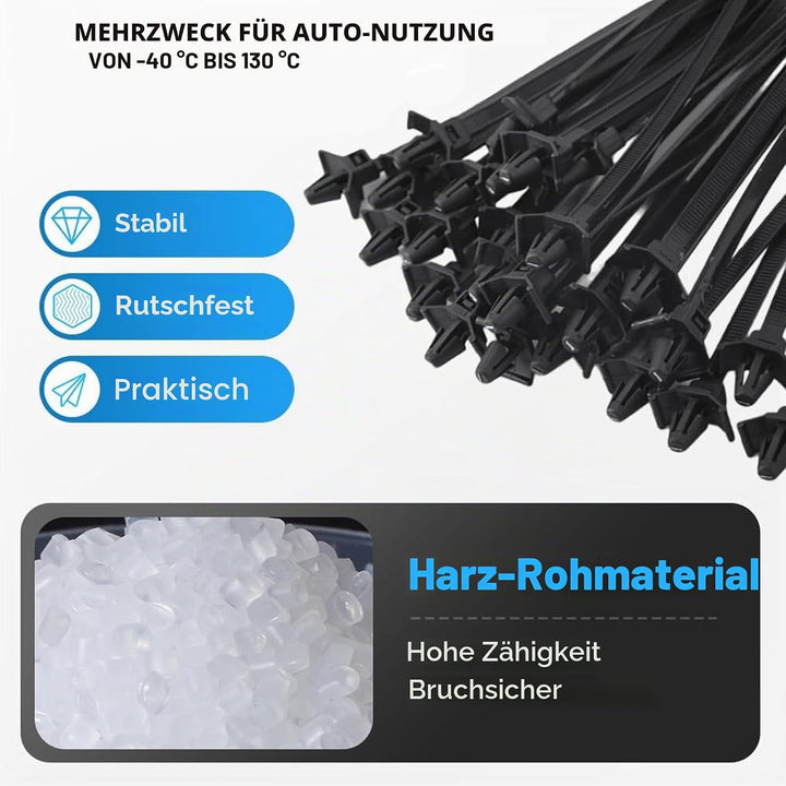 210 StückUniversal Kabelbinder für Autohalterung,5 Grössen Kabelbinder schwarzer Reissverschluss,100