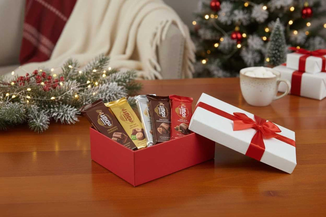 Emartbuy Starre Geschenkbox, 38 x 27 x 10 cm, strukturierte rote Box mit weissem Deckel, braune Inne