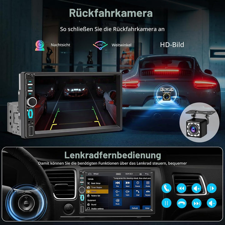1 DIN Autoradio mit Bildschirm, Wireless CarPlay &amp; Android Auto 7, 7