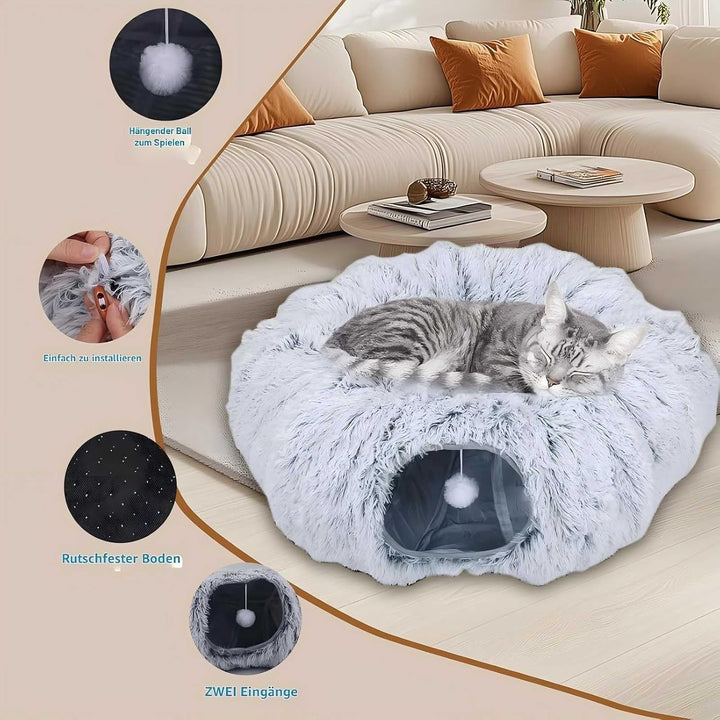 Katzentunnel, XXL Katzentunnel Grosse Katzen mit Schlafplatz &amp; Bed Weiches, mit Zwei Eingängen Katze