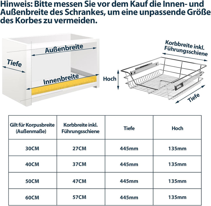 Vigevee 50cm Teleskopschublade 25 Kg Tragkraft Küchenschublade Küchen Regal Teleskopschublade aus Me