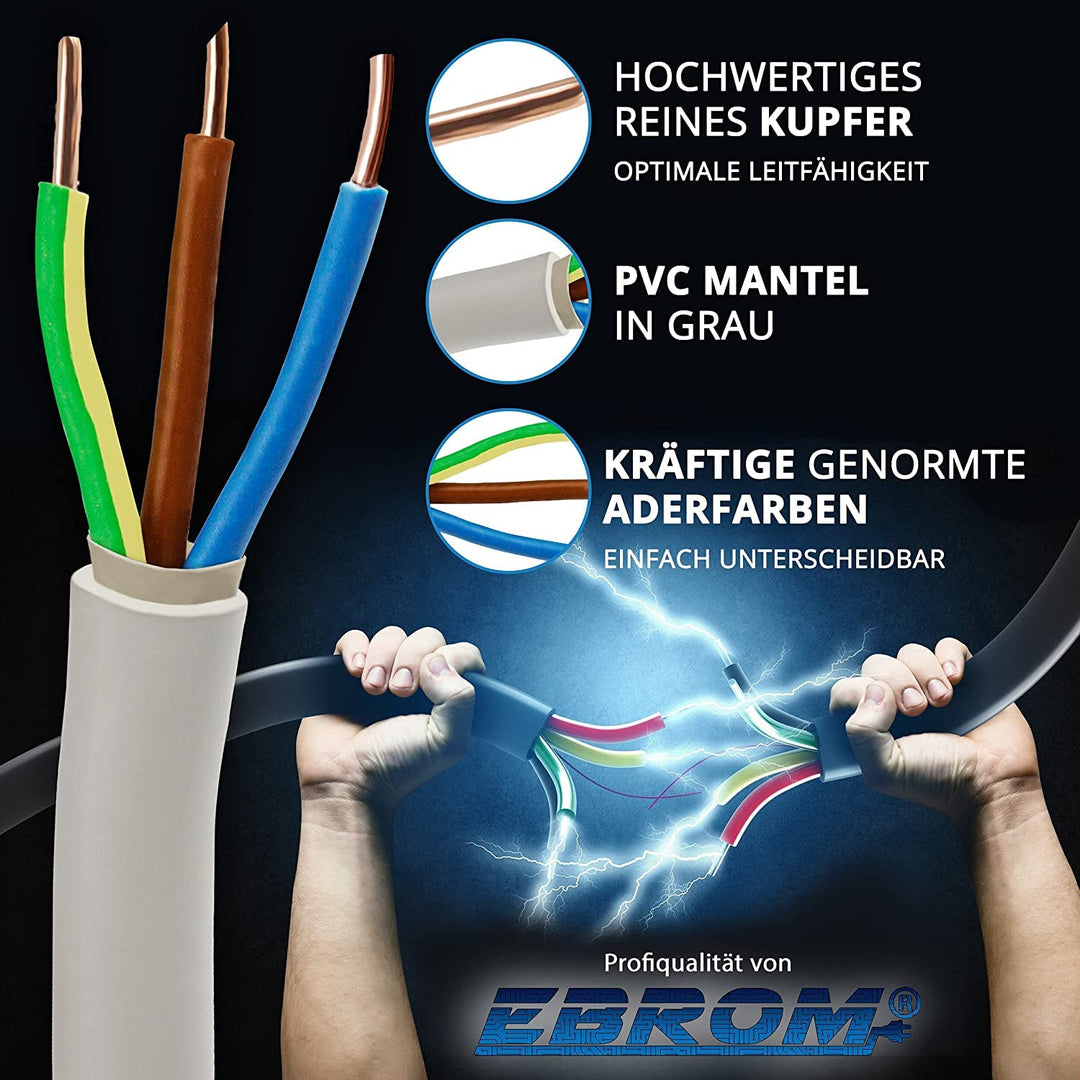 EBROM NYM-J 3x1,5 mm² Mantelleitung Installationskabel grau - Länge: 230 m, 230 m