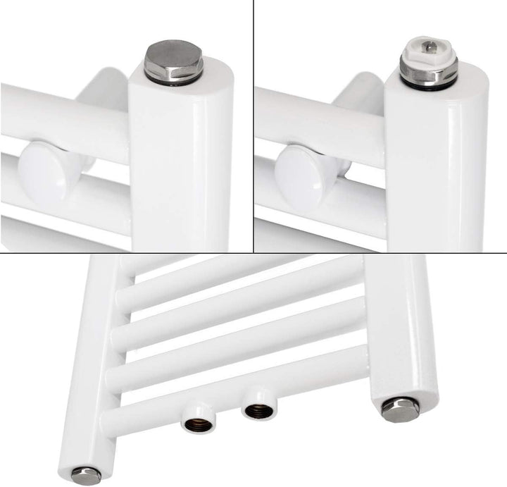 ECD Germany Badheizkörper Mittelanschluss 400 x 800 mm Weiss gerade mit Anschlussgarnitur inkl. Ther