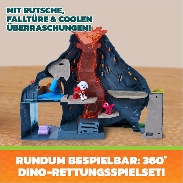 PAW PATROL: Der Dino Film, Super-Lava-Blast Vulkan-Spielset, 360 Grad bespielpares Set mit Marshall-