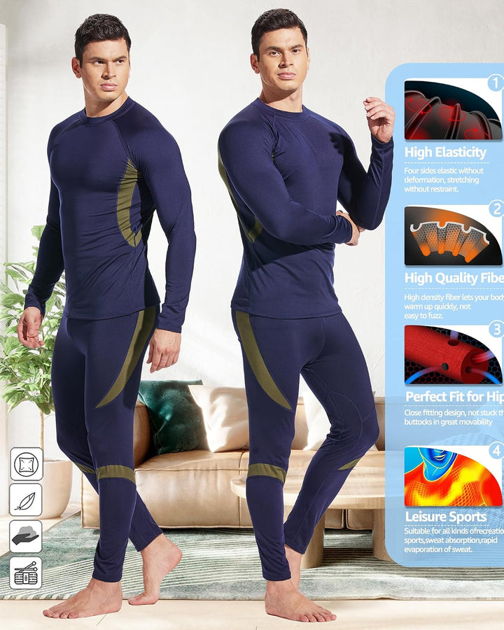 UNIQUEBELLA Thermo Unterwäsche Set, Funktionswäsche Herren Skiunterwäsche Winter Suit Ski Thermo-Unt