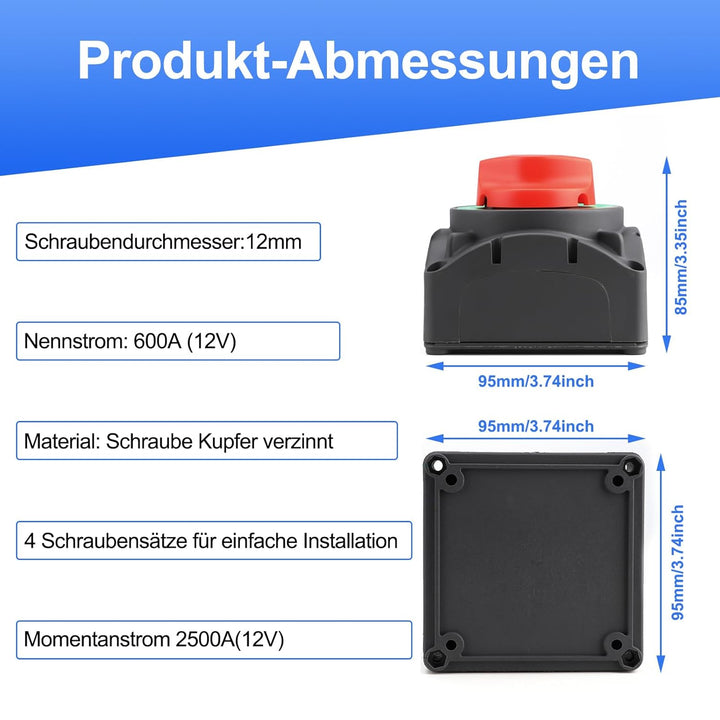 Slocable Batterietrennschalter 12-48V Wasserdichte schwere Doppelbatterie Master Cut Abschalttrennsc