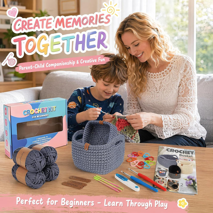 Chingcoo Häkelset für Anfänger 2er Set Häkelkorb - Crochet Kit mit 4 Häkelgarn Häkelnadeln 4,0 mm 4,