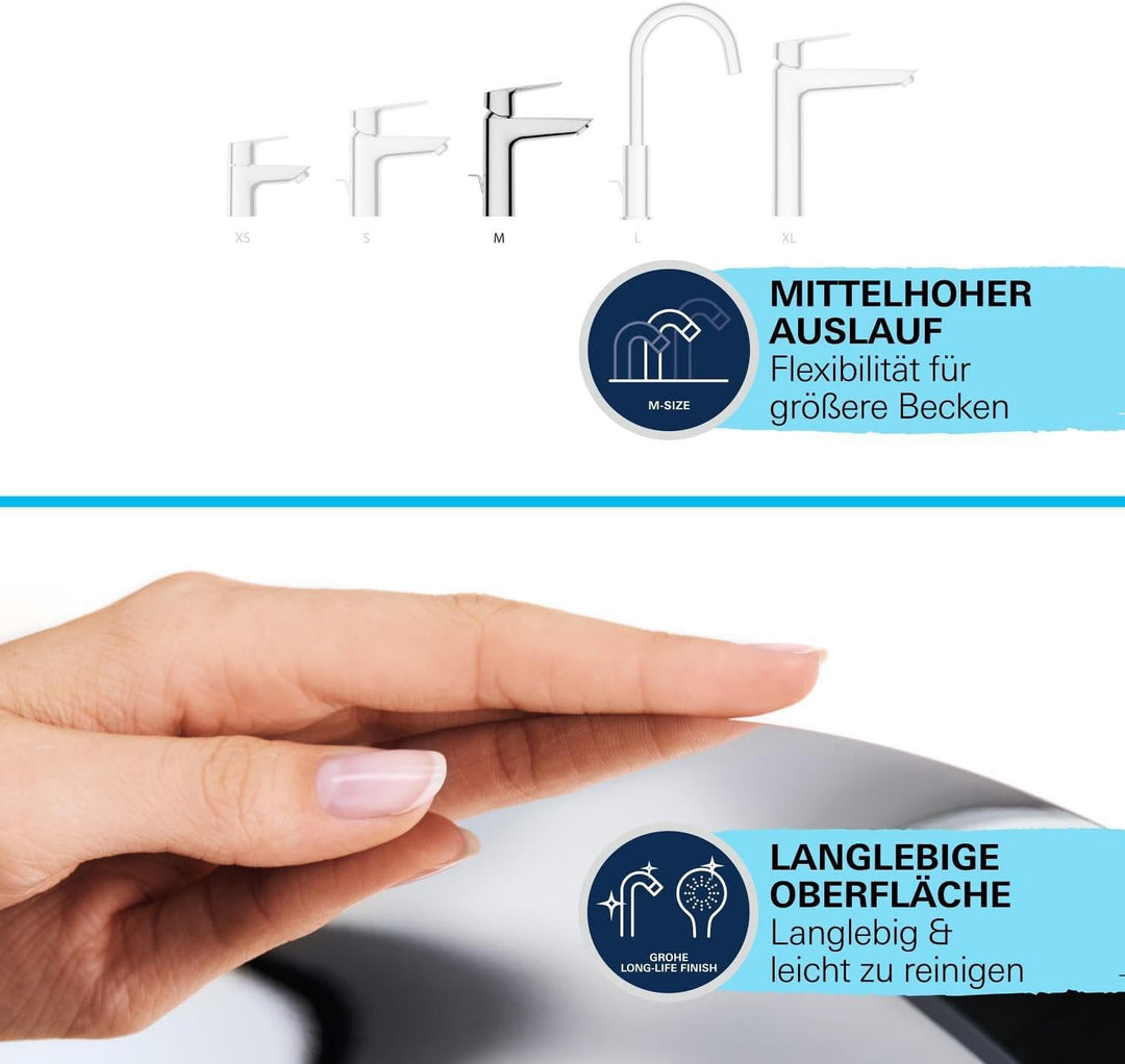 GROHE Start, energiesparende Waschtischarmatur, Kaltwasser in Mittelstellung (Wasserhahn für das Was