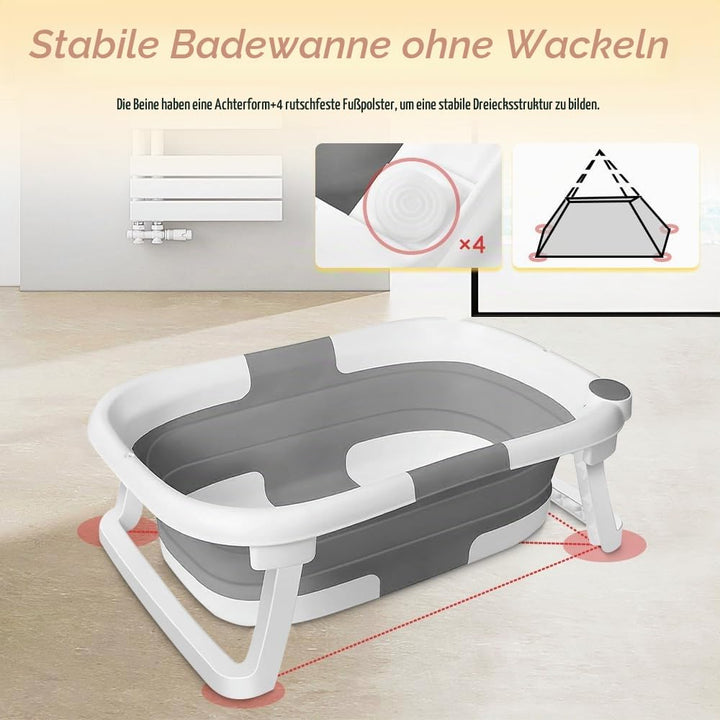 Faltbare, rutschfeste Babybadewanne, ideal für Neugeborene, Jungen und Mädchen – nur Badewanne (Grau