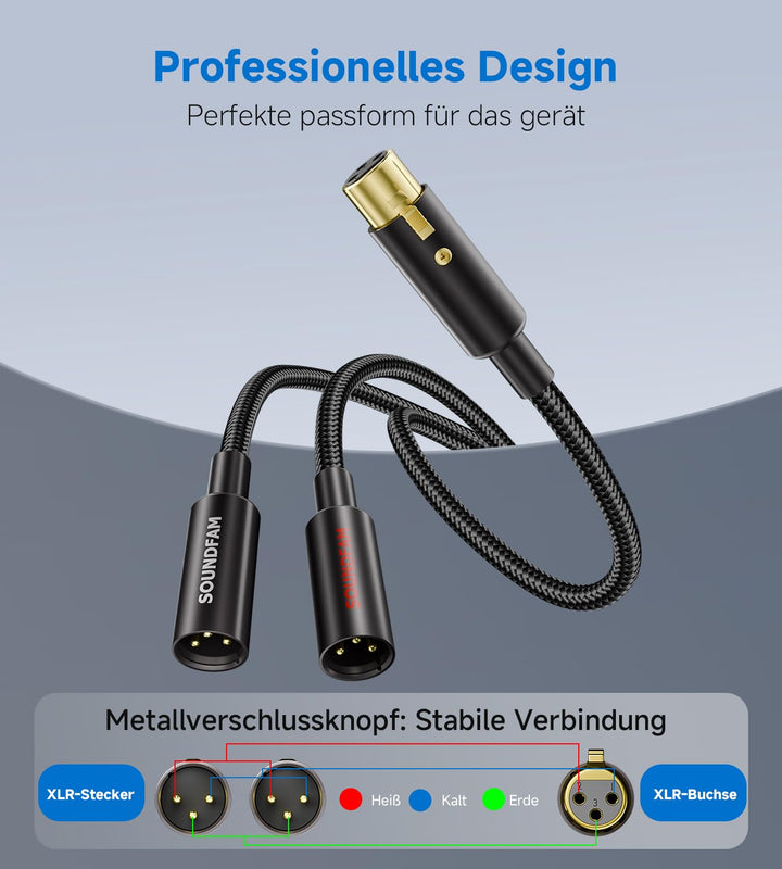 XLR Splitter Kabel 0.5M, Professional XLR Y Splitter 1 Buchse Auf 2 Stecker 3-Pol Balanciertes Mikro