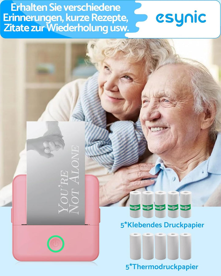 eSynic Mini Drucker – 200 DPI Thermodrucker Bluetooth Drucker für Smartphone, Kompakt und Tragbar, K