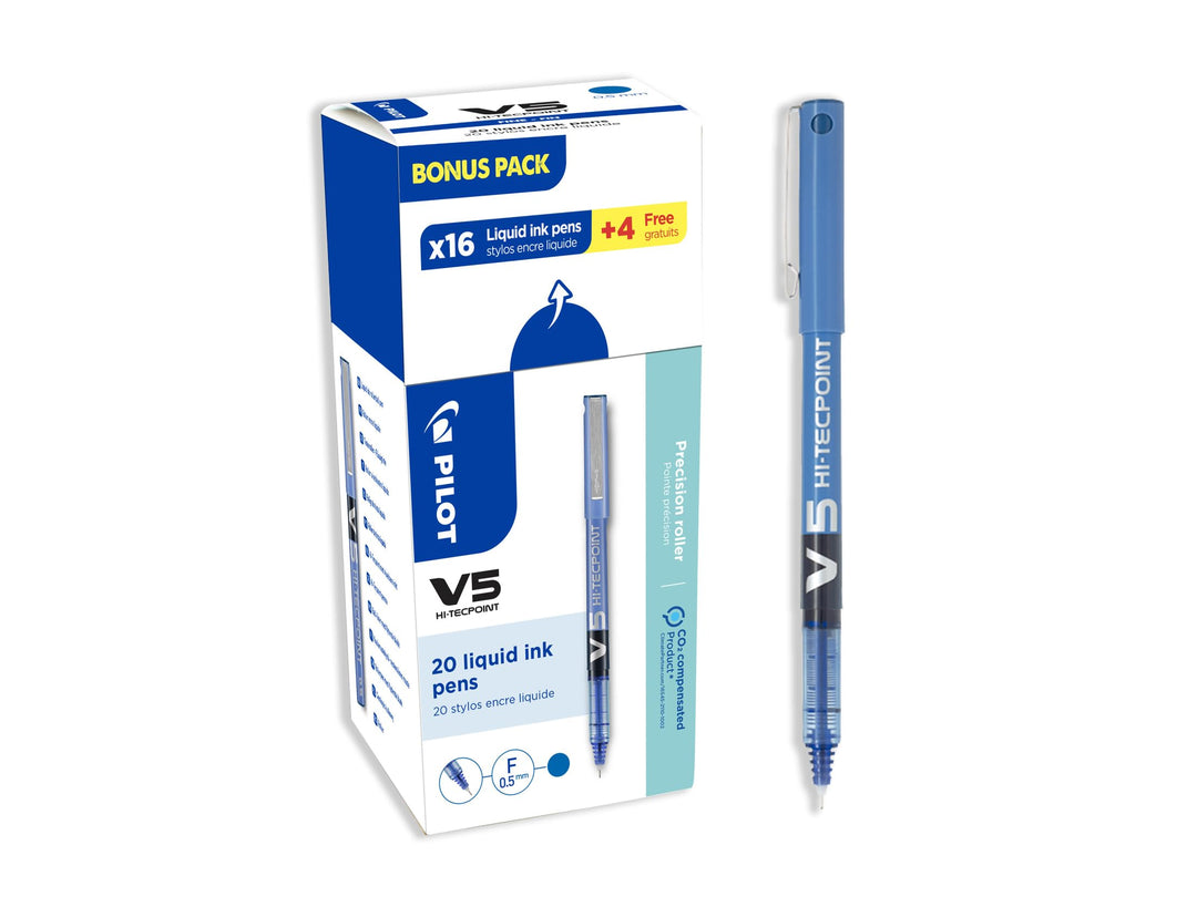 Pilot 3131910516514 V5 Hi-Tecpoint Flüssigtintenroller, Blau, 20 Stück blau Einzelbett, blau Einzelb