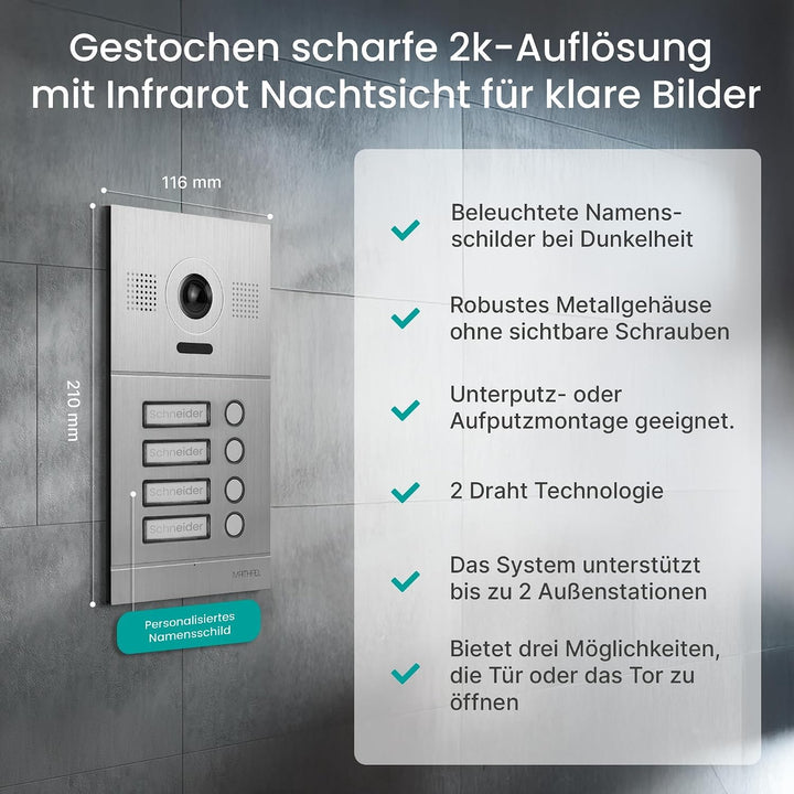 Mathfel 2-Draht IP Video-Türsprechanlage mit Türöffner – Full-HD Kamera, 7" Monitor &amp; App-Steuerung