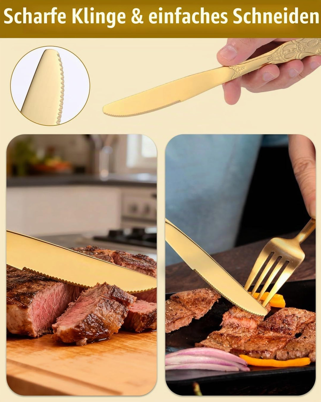 Besteck Set, 40-teilig Besteckset für 8 Personen, Edelstahl Poliert Essbesteck, Elegantes Besteck mi