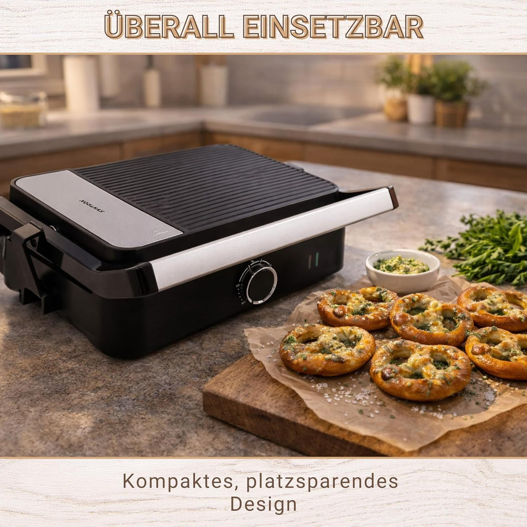 Syntrox Mini Brezel Kombigerät Multifunktionsmaker mit Wechselplatten, Kontaktgrill Edelstahl, Multi