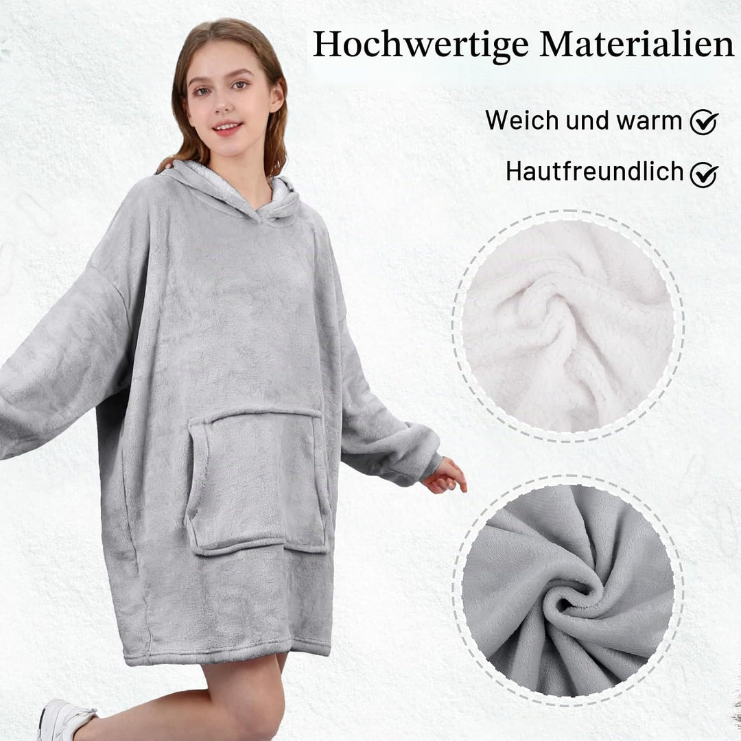 Hoodie Decke mit Ärmeln, Oversize Hoodie Sweatshirt, Tragbare Decke zum, Anziehen Erwachsene Kuschel