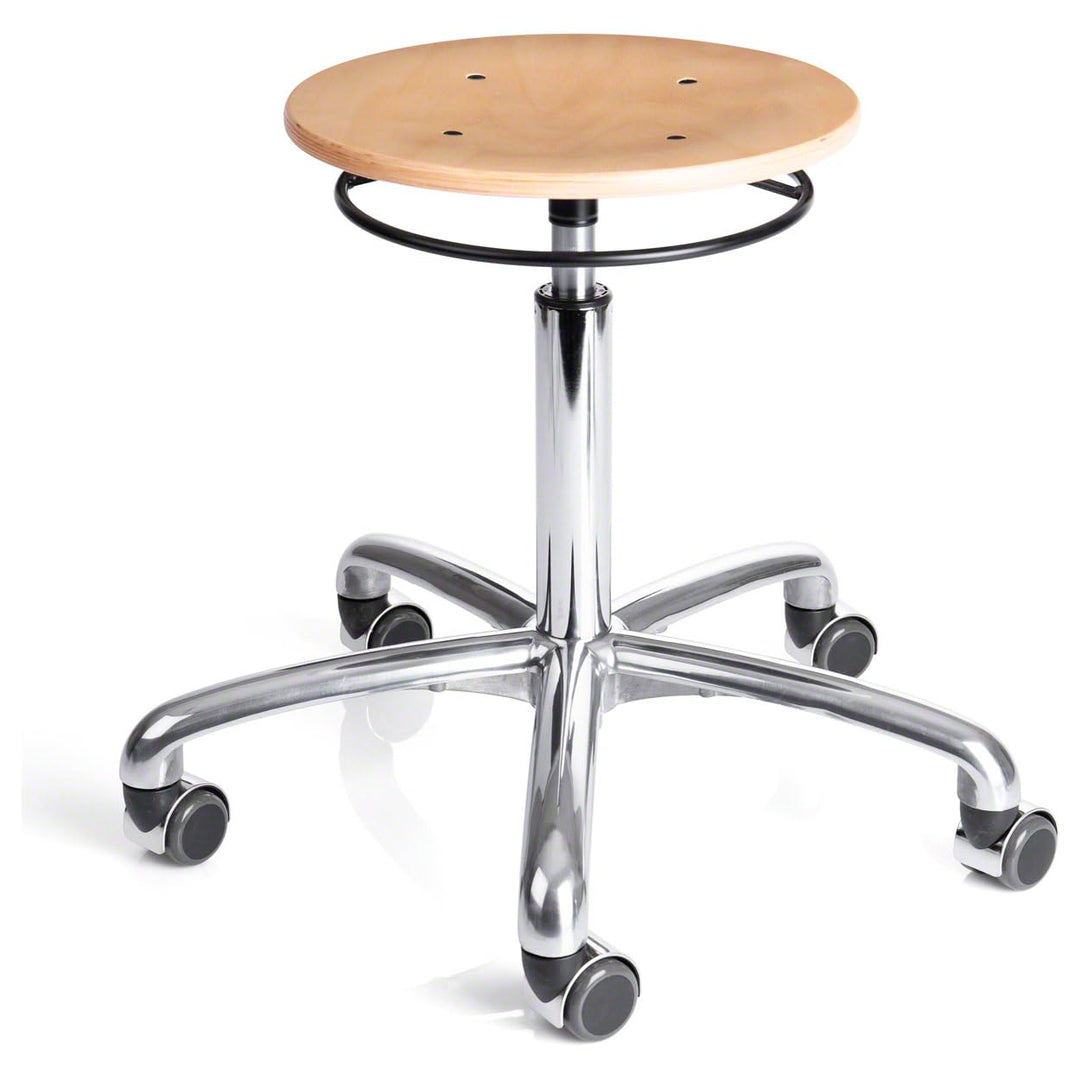Sport-Tec Drehhocker Exklusiv mit Holz-Sitzfläche und Rollen, Rollhocker Arbeitshocker