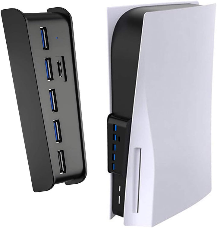6 Port USB HUB for PS5, High-Speed Expansion Hub Charger Splitter Adapter with 4 USB + 1 USB Chargin