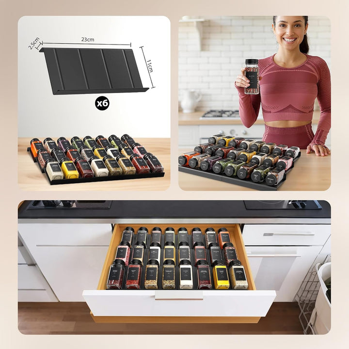 Gewürzgläser mit Regal [24 x 120ml], Gewürzregal Schublade mit Gläsern mit 6 Gewürzregal Schublade,