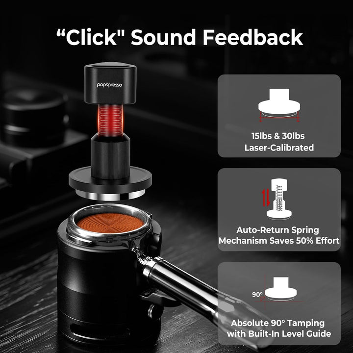 51mm Espresso-Tamper, kalibrierter Schlagtamper mit akustischem Feedback, Kaffeetamper aus Edelstahl