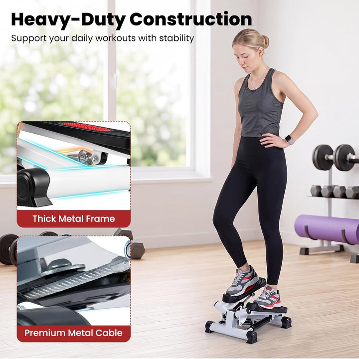 COSTWAY Mini-Stepper mit Power Ropes, Swing Stepper 100 kg belastbar Rot, Rot