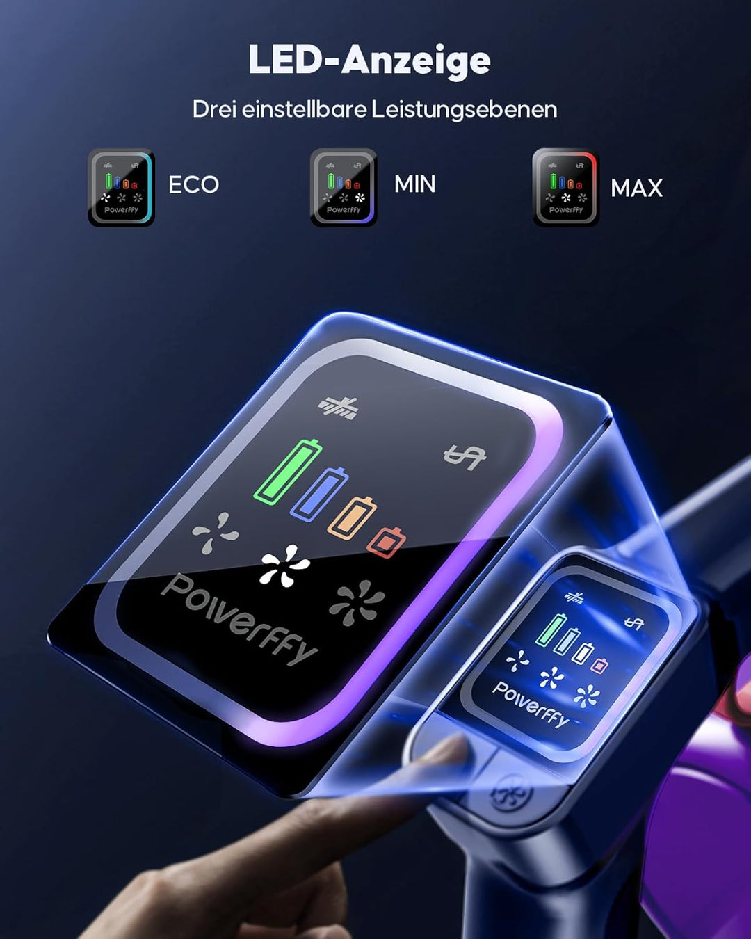 Akku Staubsauger 600W/50kPa/65Min, Staubsauger Kabellos mit HD-Display, Aromatherapie,1,8L-Staubbehä