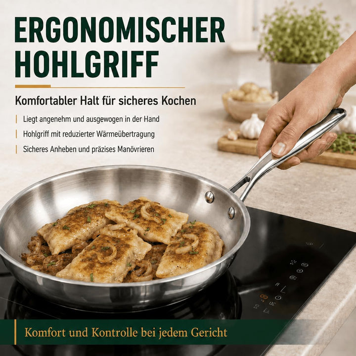 Edelstahl Pfanne 30 cm mit Deckel, 5-Schicht Bratpfanne 30cm - Deckel, 30cm - Deckel
